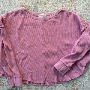 Carly Jean Los Angeles Long Sleeve Waffle Knit Top in Dusty Rose